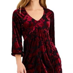 Floral V-Neck Dress in Red and Black